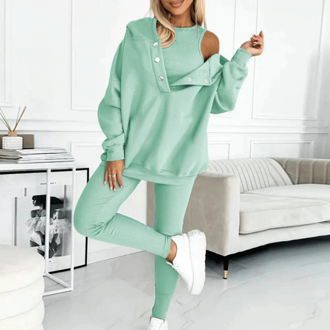 Bella® | Completo 3 pezzi felpa con cappuccio + top + pantaloni