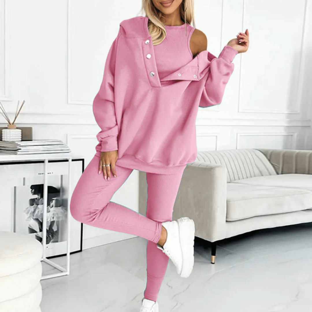 Bella® | Completo 3 pezzi felpa con cappuccio + top + pantaloni