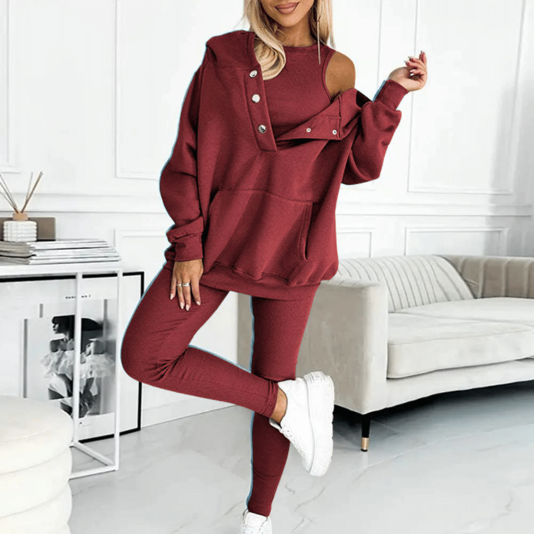 Bella® | Completo 3 pezzi felpa con cappuccio + top + pantaloni