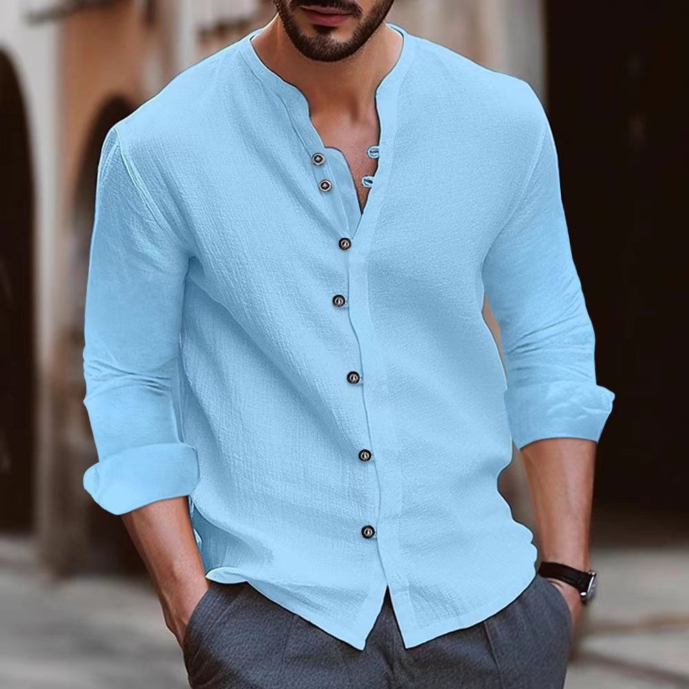 FRANCESCO® | CAMICIA DA UOMO ESTIVA CON SCOLLO ALLA COREANA