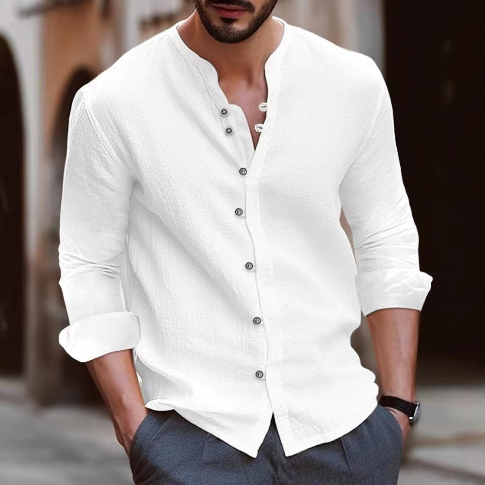 FRANCESCO® | CAMICIA DA UOMO ESTIVA CON SCOLLO ALLA COREANA